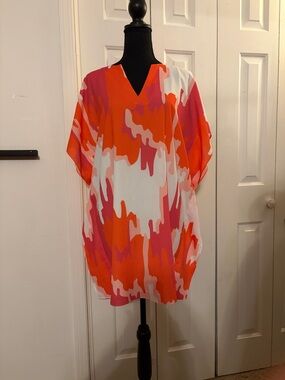 CROSBY by Mollie Burch Orange, Pink & White Abstract V-Neck Mini Dress